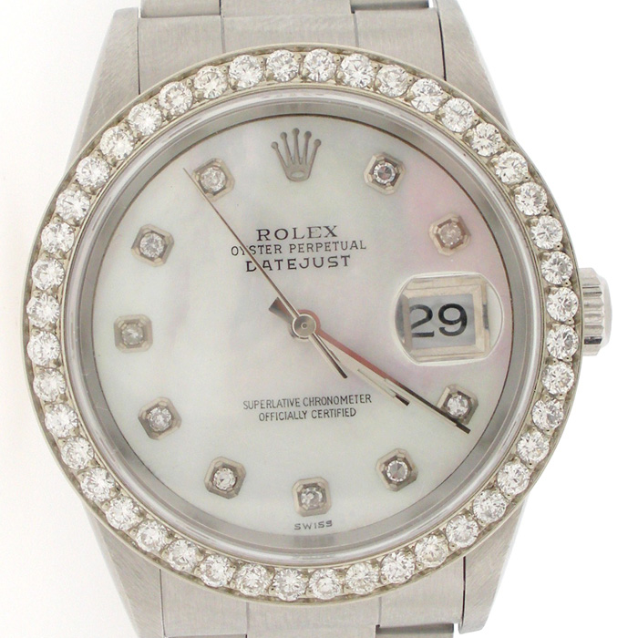 Mens Rolex SS Oyster Perpetual DateJust Diamond Watch