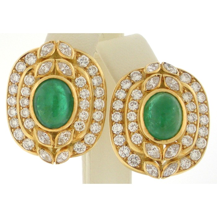 Diamond and Cabochon Emerald Earrings - 807