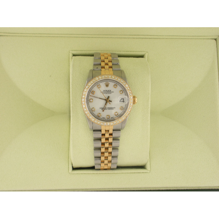 Rolex DateJust Midsize 18k & SS Diamond Watch