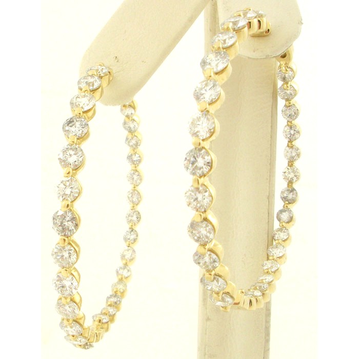 Brilliant Diamond on Yellow Gold Hoop Earrings - 1341