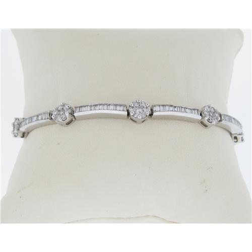 Ladies Flower & Baguette Diamond Bracelet