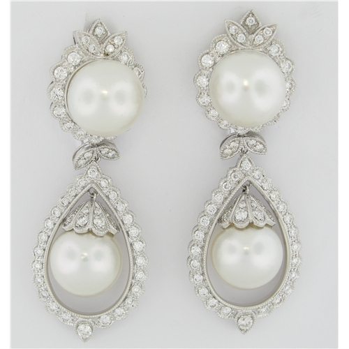 Ladies 7 carat Diamond Earrings With South Sea Pearls