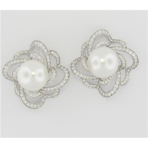 South Sea Pearl & Diamond Earrings in 18K white gold