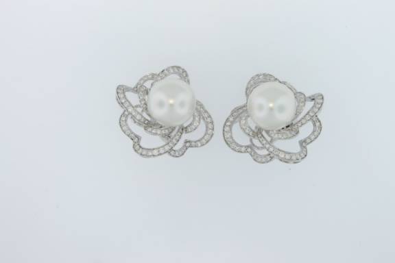 South Sea Pearl & Diamond Earrings in 18K white gold