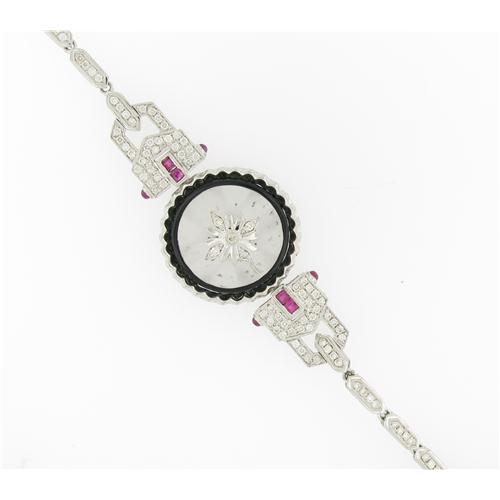 Beautiful 18K  Ladies Diamond & ruby Antique Style  Bracelet