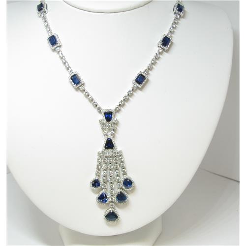 18k Art Deco Style diamond and sapphire Necklace