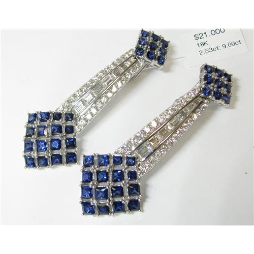 Diamond and square sapphire Earrings