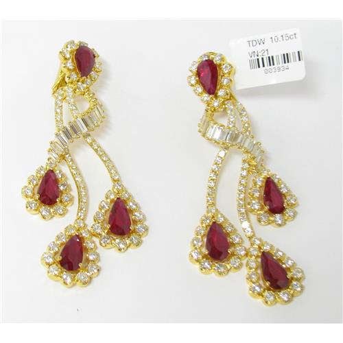 18k diamond and Genuine ruby  Earrings