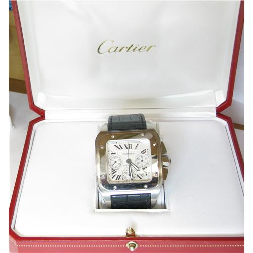 Ss men's Catier Santos 100 watch on leather strap deployement bu