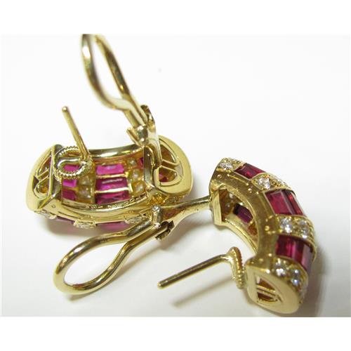 18K yellow gold Oscar Hyman  diamond and ruby earrings