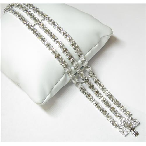 Ladies Emerald Cut 3 Row Diamond Bracelet - B0237