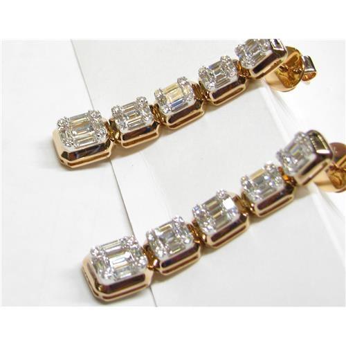 ladies 18k rose gold Emerald cut Diamond Earrings - E1321 56258