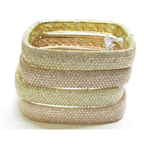Ladies 18k tri color stackable pave bangle Bracelets