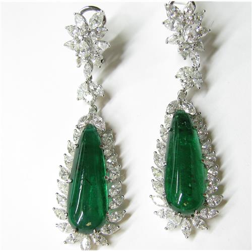 Ladies 18k White gold Emerald and diamond Earrings