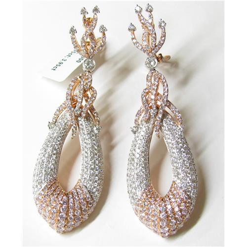 Ladies 18k Fancy pink and white diamond Earrings