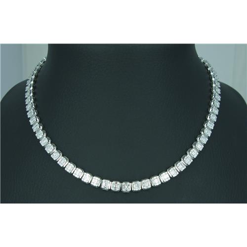 18k White Gold ladies Emerald Cut  Diamond Necklace