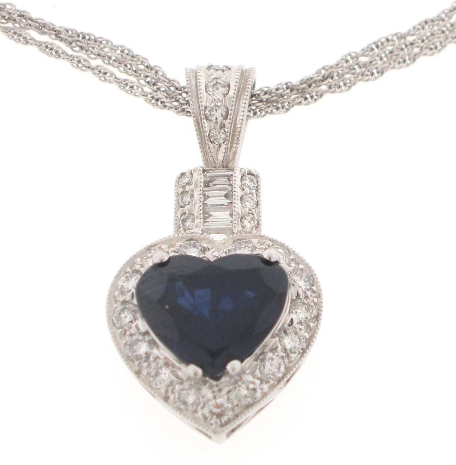 Beautiful Sapphire and Diamond Heart Necklace - 66
