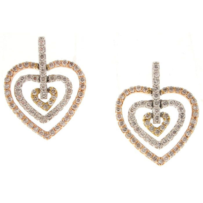 Tri-Color Gold Triple Heart Diamond Earrings - z4879/978