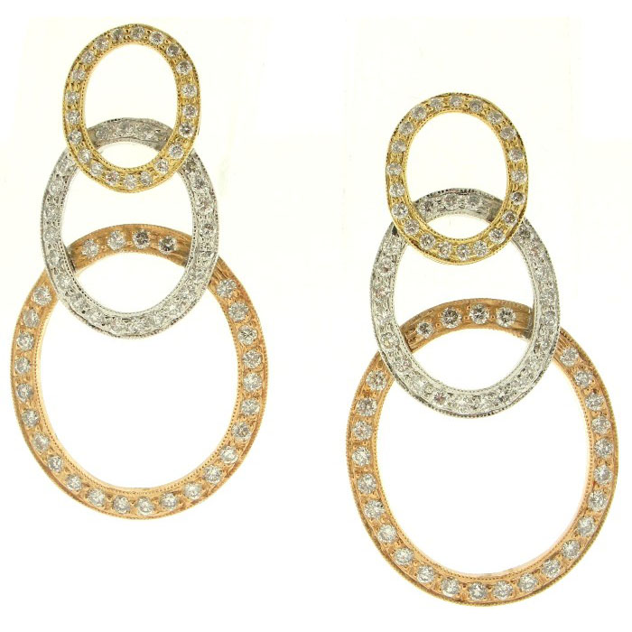 Tri-Color Gold Triple Circle Diamond Earrings - z4918/982