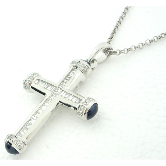 Exquisite Diamond And Sapphire Cross - z555